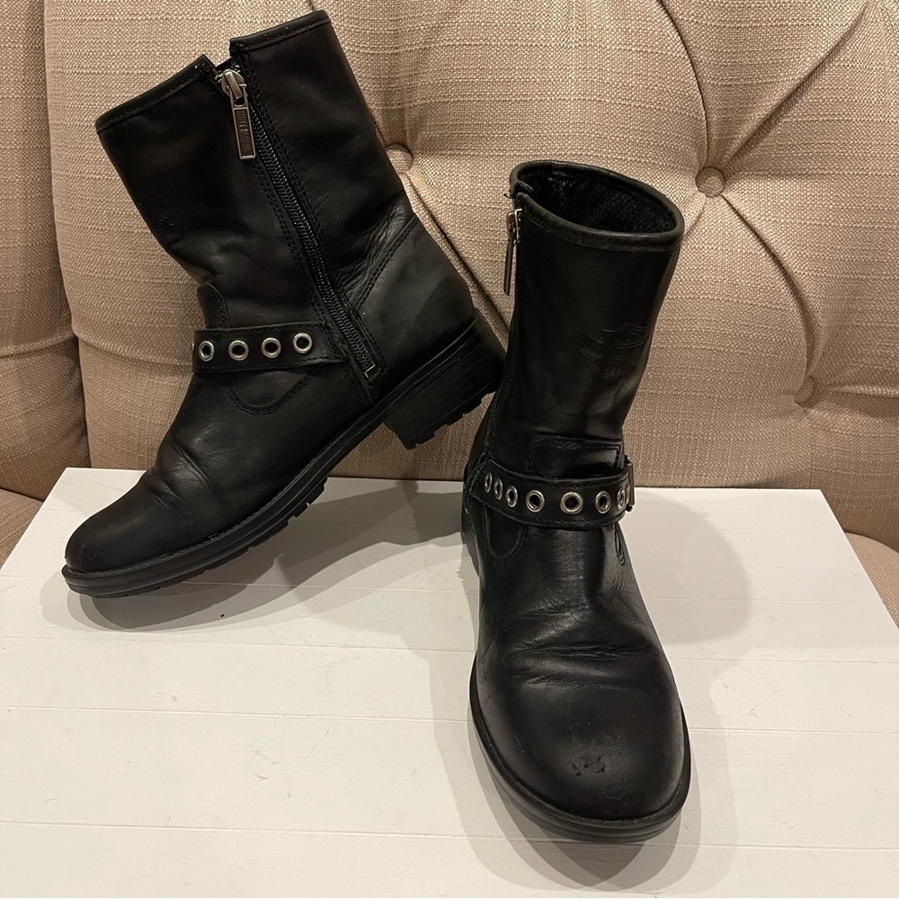 Harley-Davidson Boots Womens 7.5 M Black Angelita Motorcycle Leather Zip Buckle